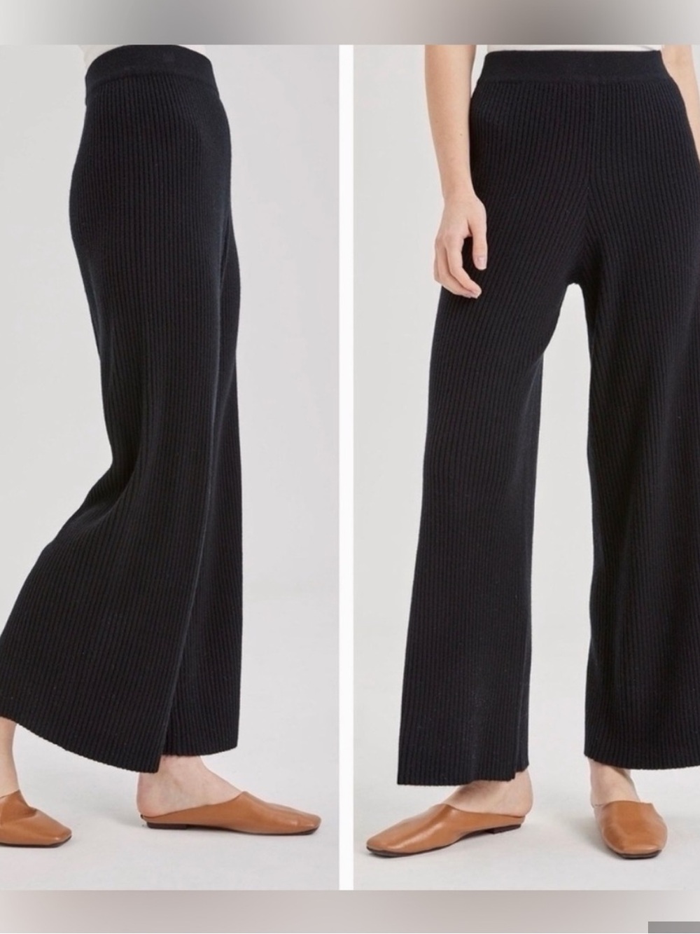 NAP Ribbed Wide Leg Knit Wool Yak Pants Size Small black luxury